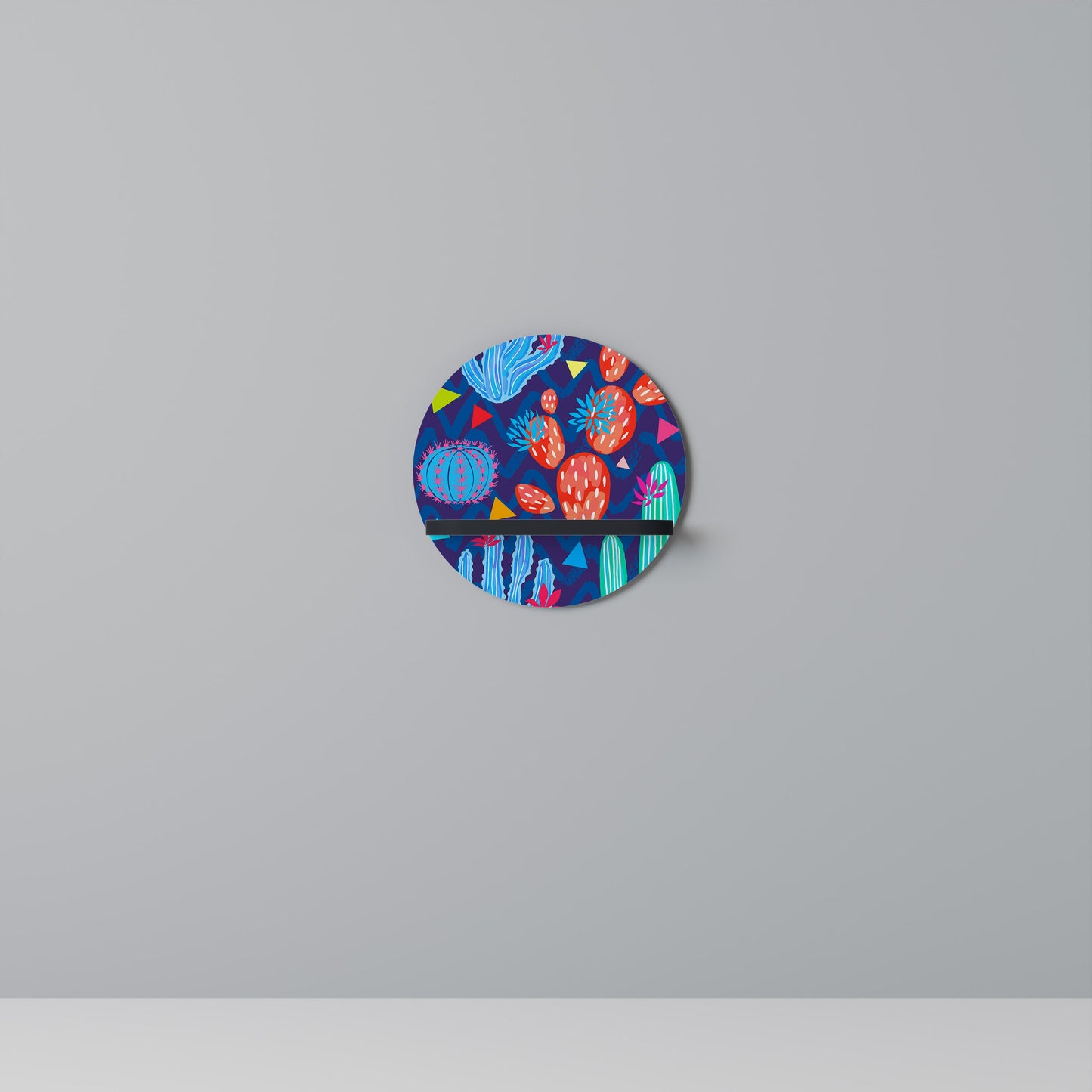 CACTUS VIBES Round Art Shelf In Black Finish