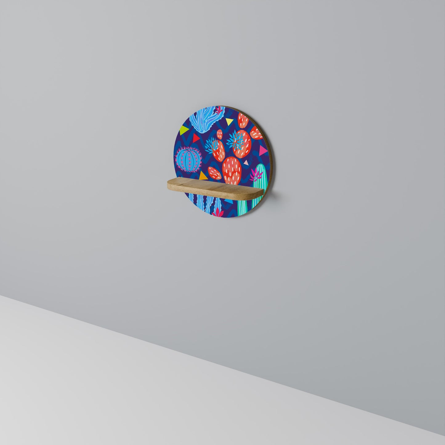 CACTUS VIBES Round Art Shelf In Oak Effect