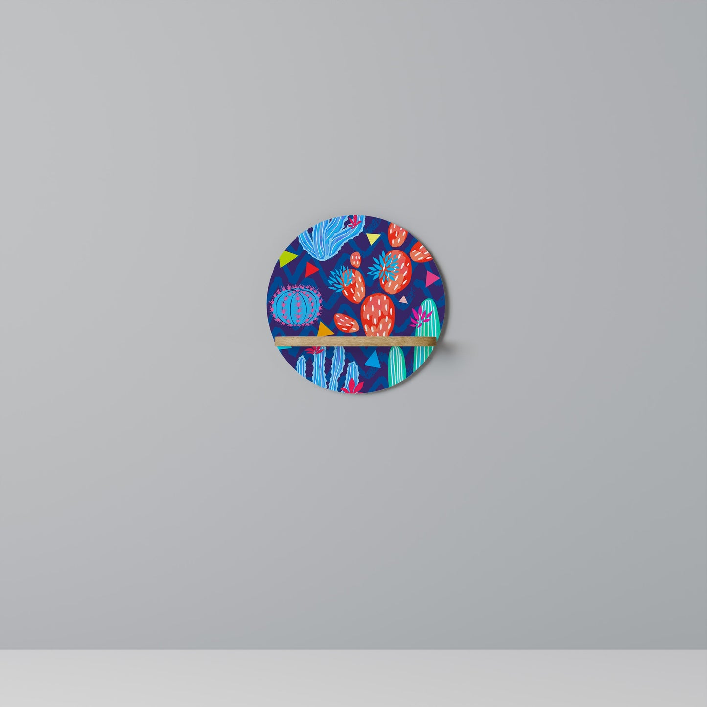 CACTUS VIBES Round Art Shelf In Oak Effect