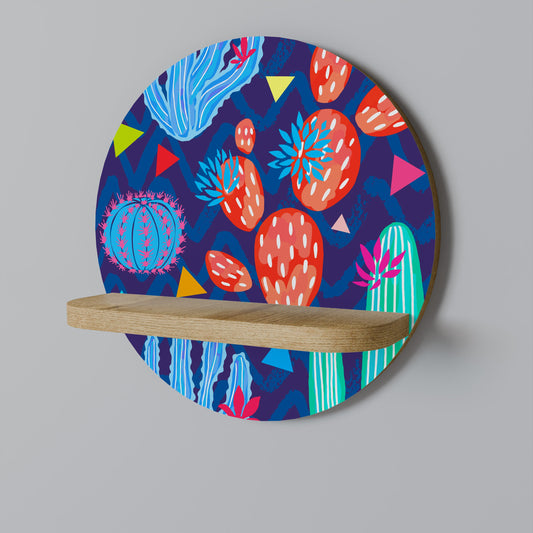 CACTUS VIBES Round Art Shelf In Oak Effect