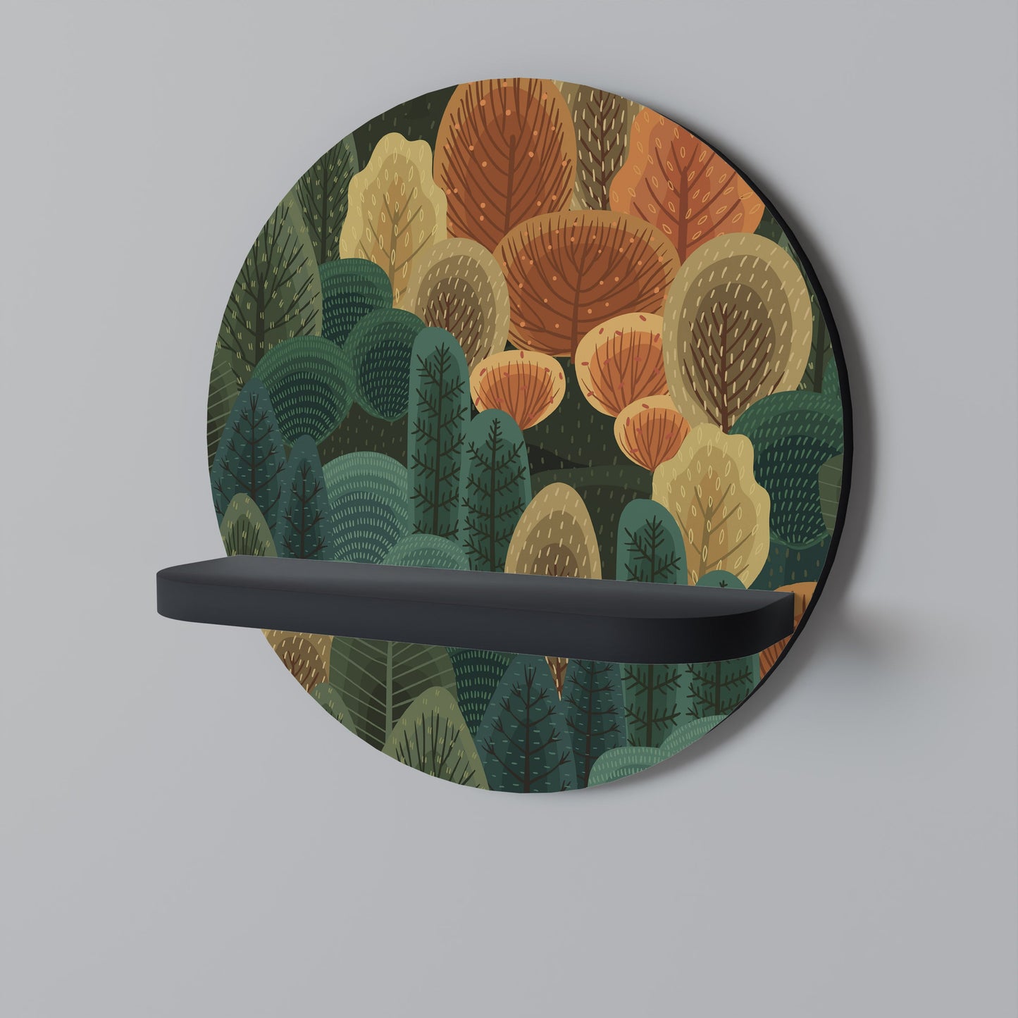 AUTUMN KALEIDOSCOPE Round Art Shelf In Black Finish