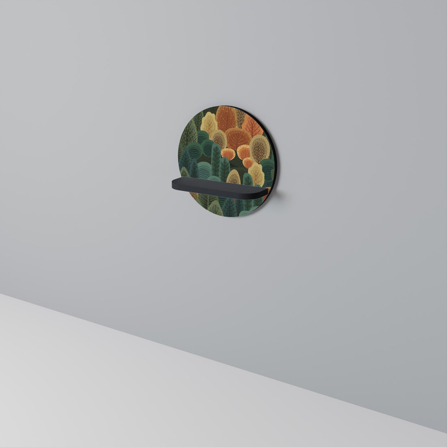 AUTUMN KALEIDOSCOPE Round Art Shelf In Black Finish