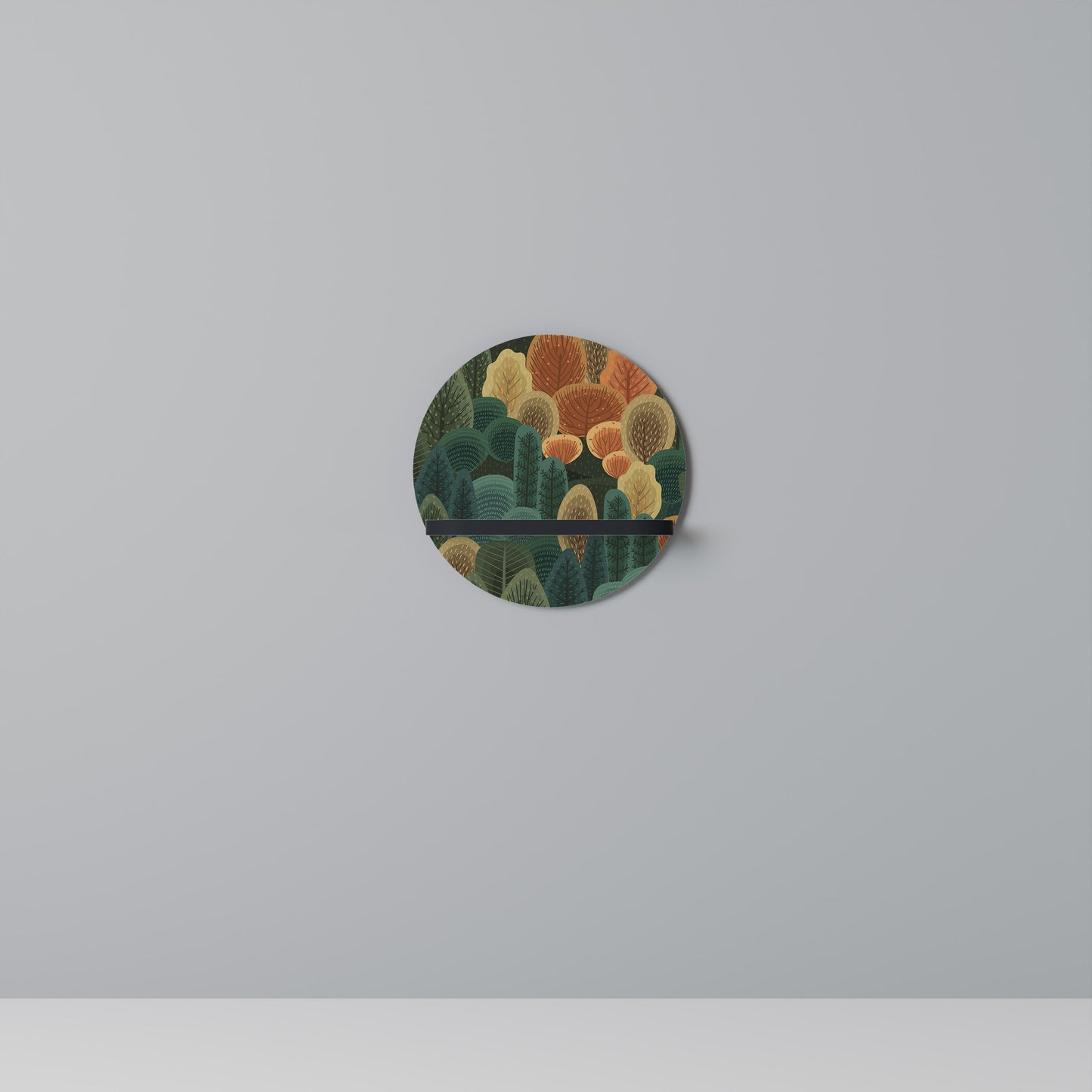 AUTUMN KALEIDOSCOPE Round Art Shelf In Black Finish