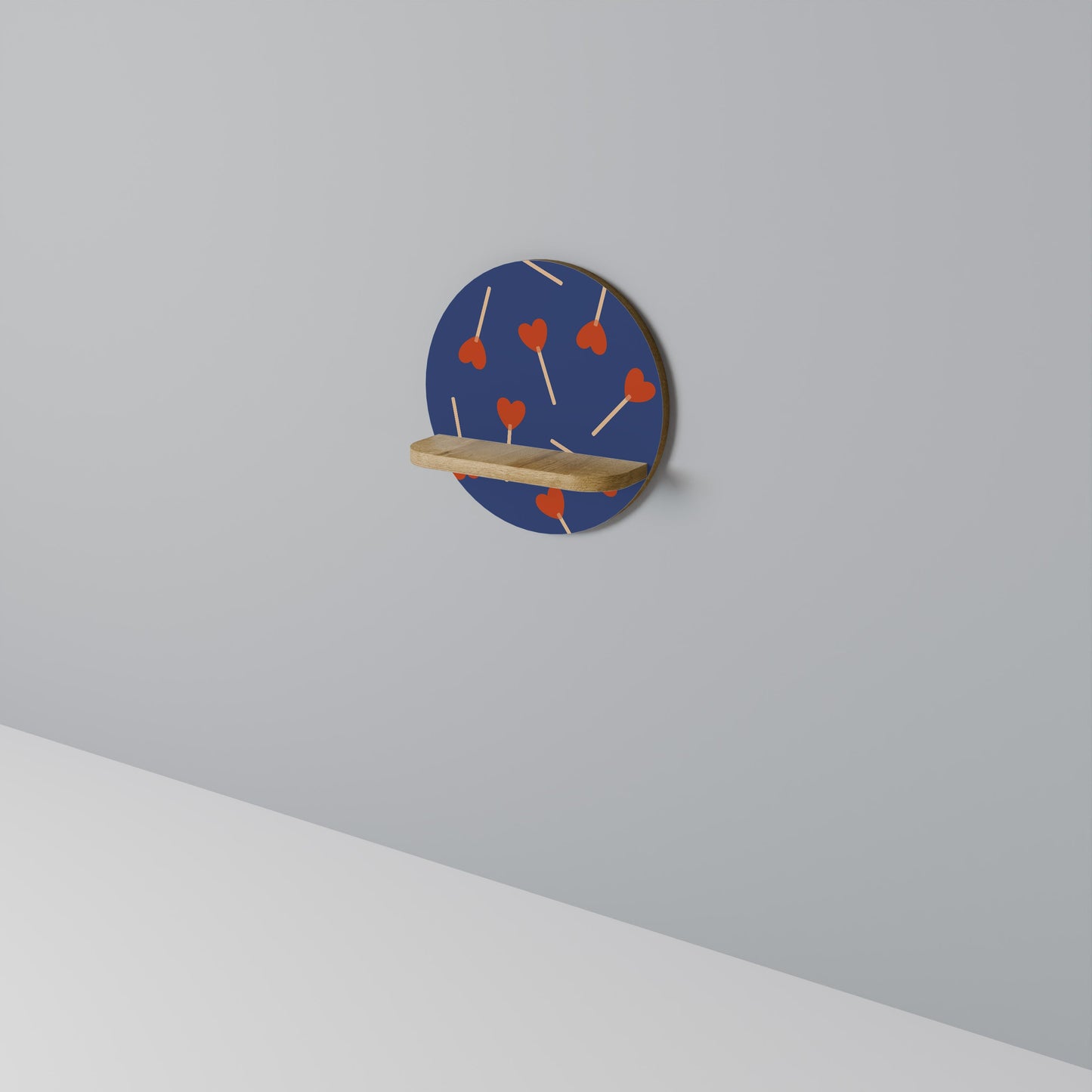 SWEET LOVE Round Art Shelf In Oak Effect