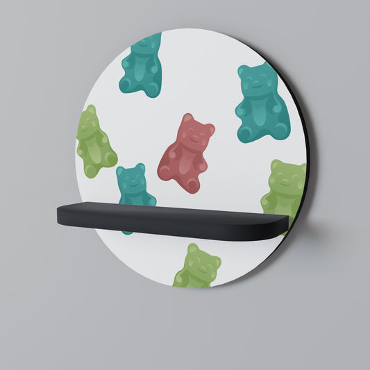 GUMMY BEARS Round Art Shelf In Black Finish