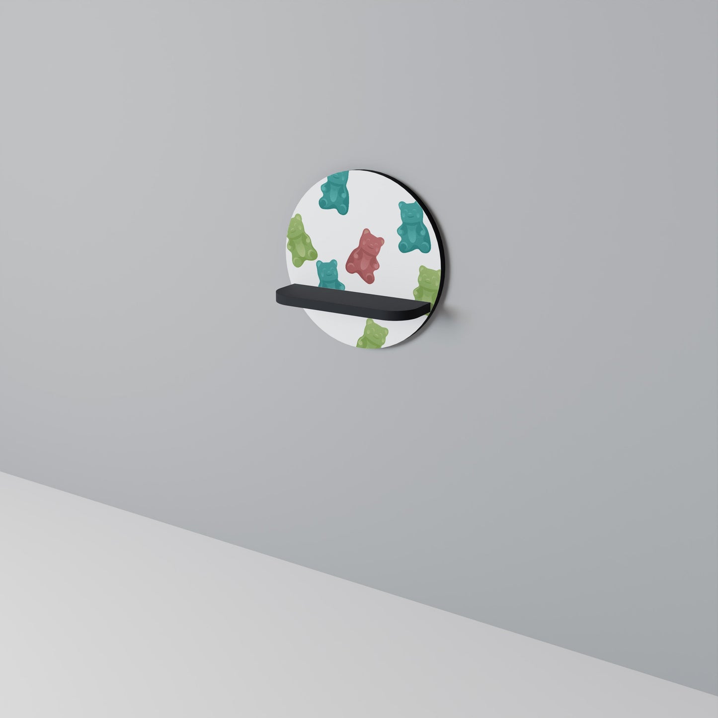 GUMMY BEARS Round Art Shelf In Black Finish