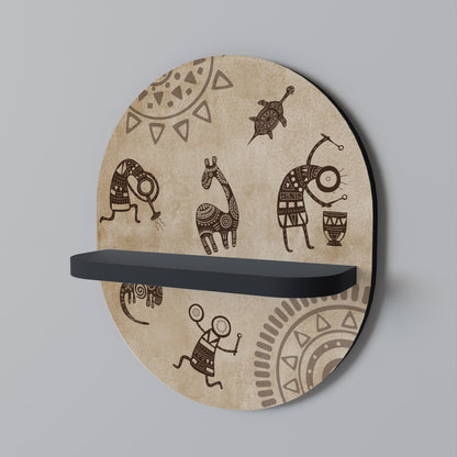 AFRICAN STYLE Oval Art Shelf In Black Finish