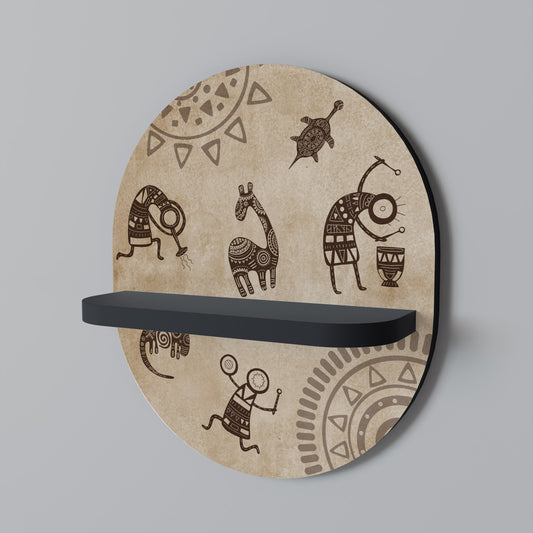 AFRICAN STYLE Oval Art Shelf In Black Finish