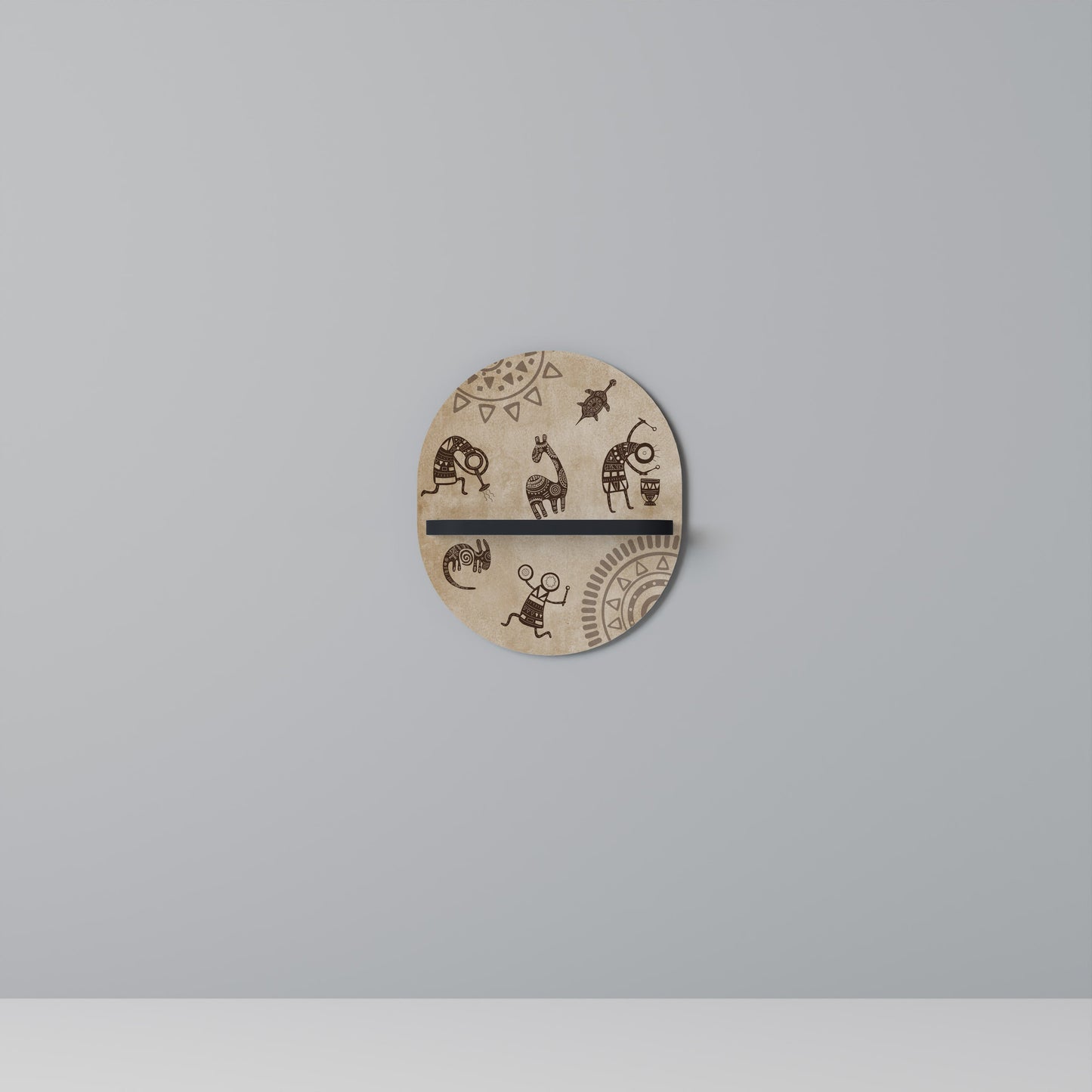 AFRICAN STYLE Oval Art Shelf In Black Finish