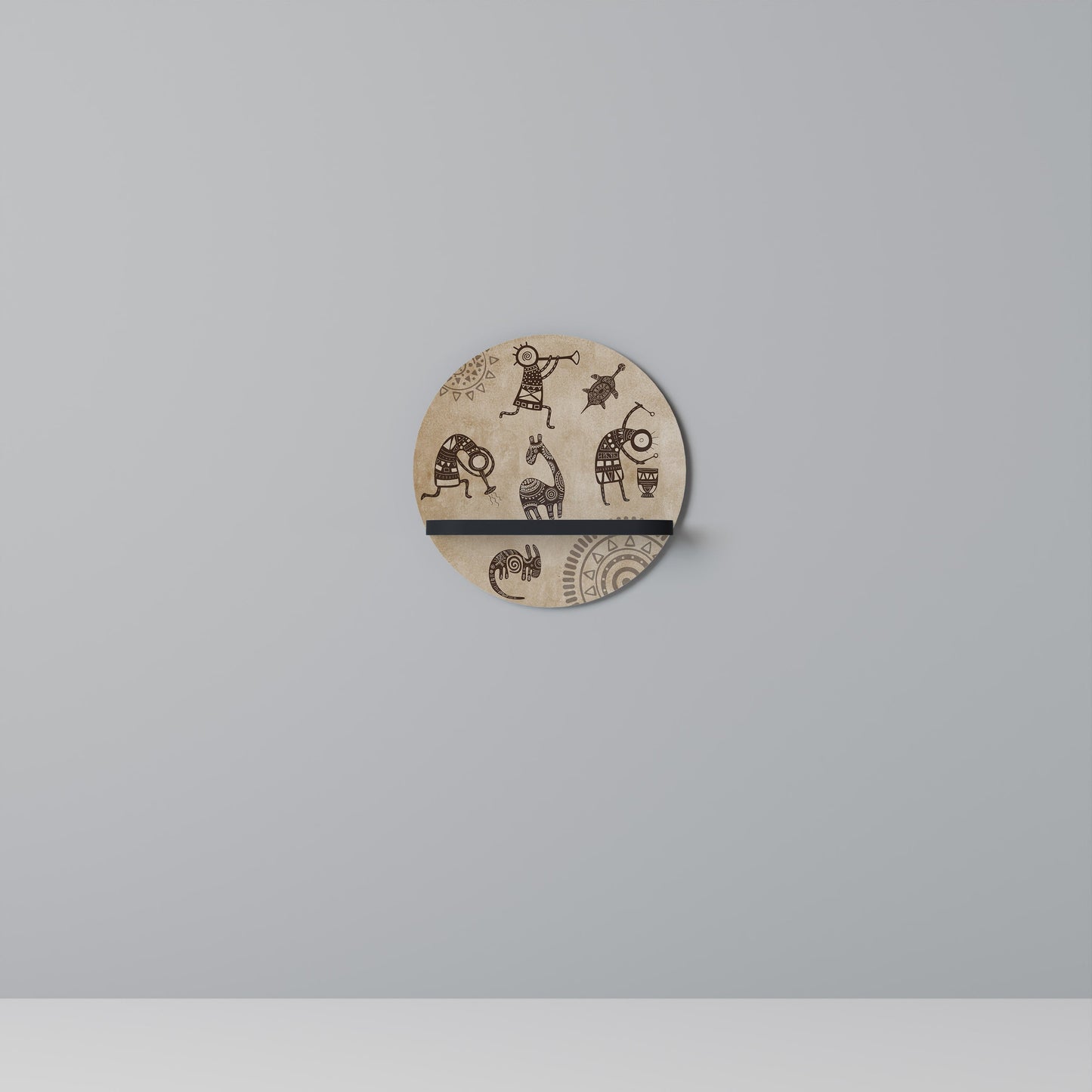 AFRICAN STYLE Round Art Shelf In Black Finish