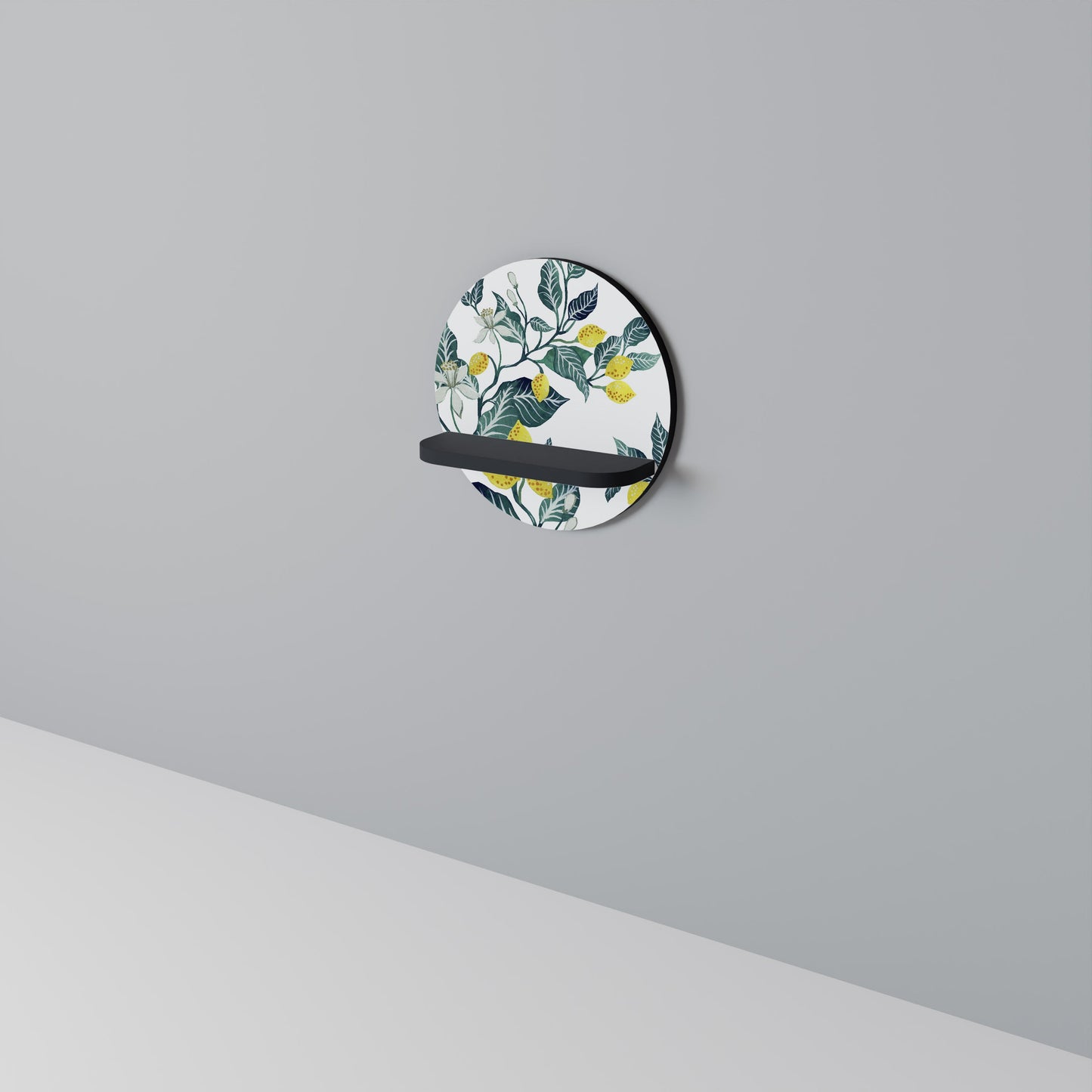 LEMON TREE Round Art Shelf In Black Finish