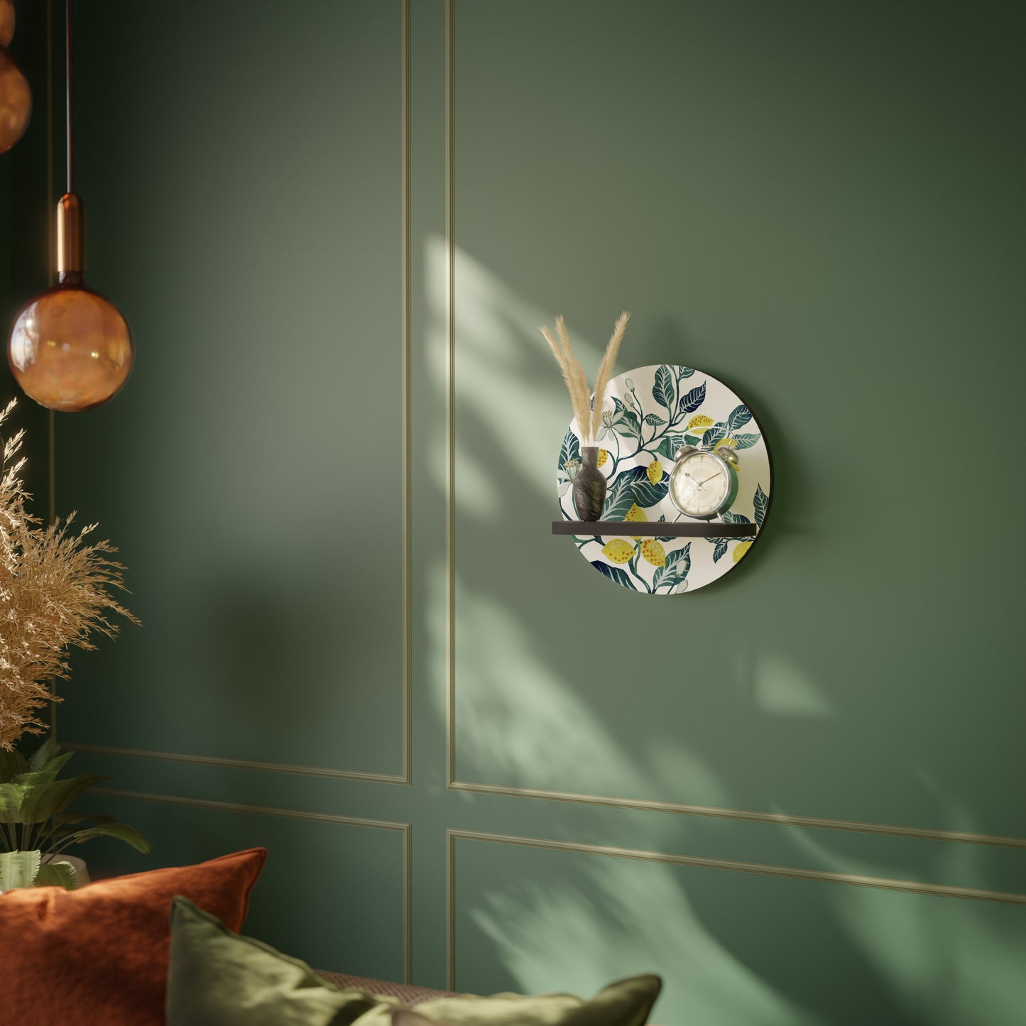 LEMON TREE Round Art Shelf In Black Finish