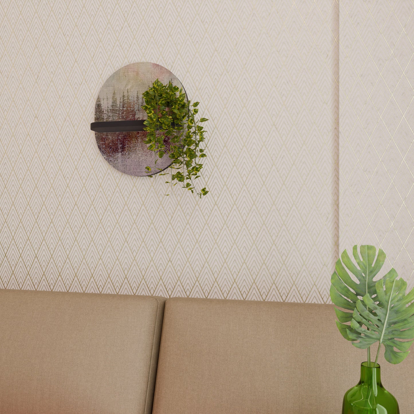 VEILED SUMMIT Oval Art Shelf In Black Finish