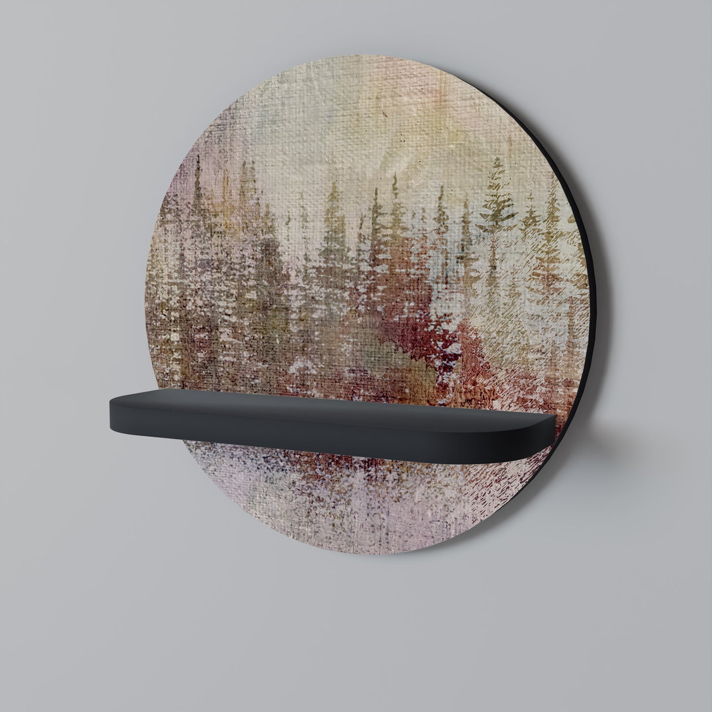 VEILED SUMMIT Round Art Shelf In Black Finish