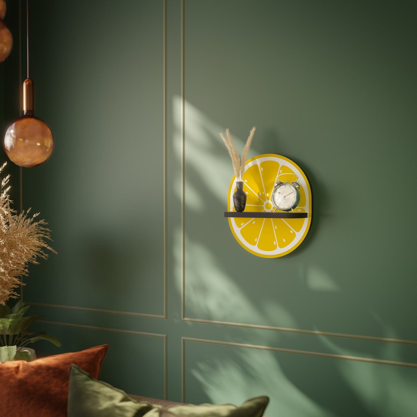 STRENGTHENING LEMON Oval Art Shelf In Black Finish