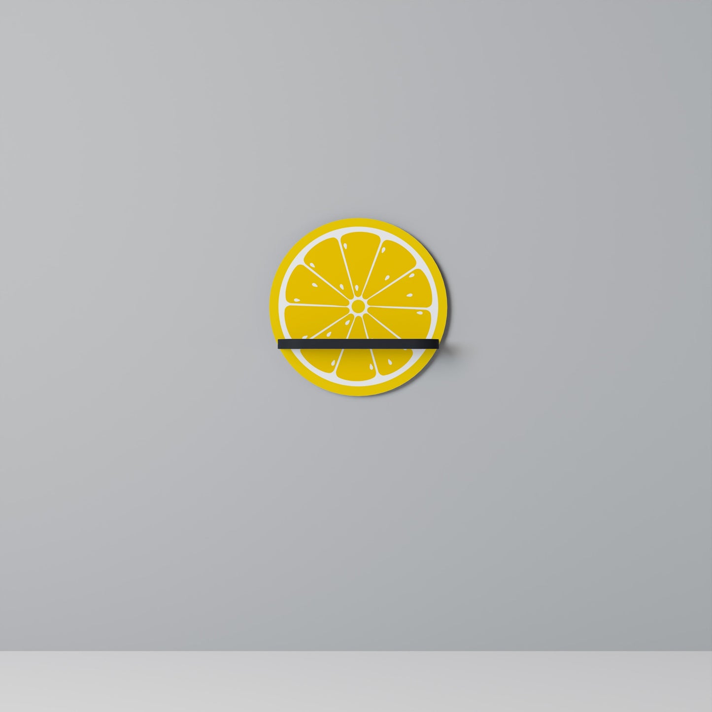 STRENGTHENING LEMON Round Art Shelf In Black Finish