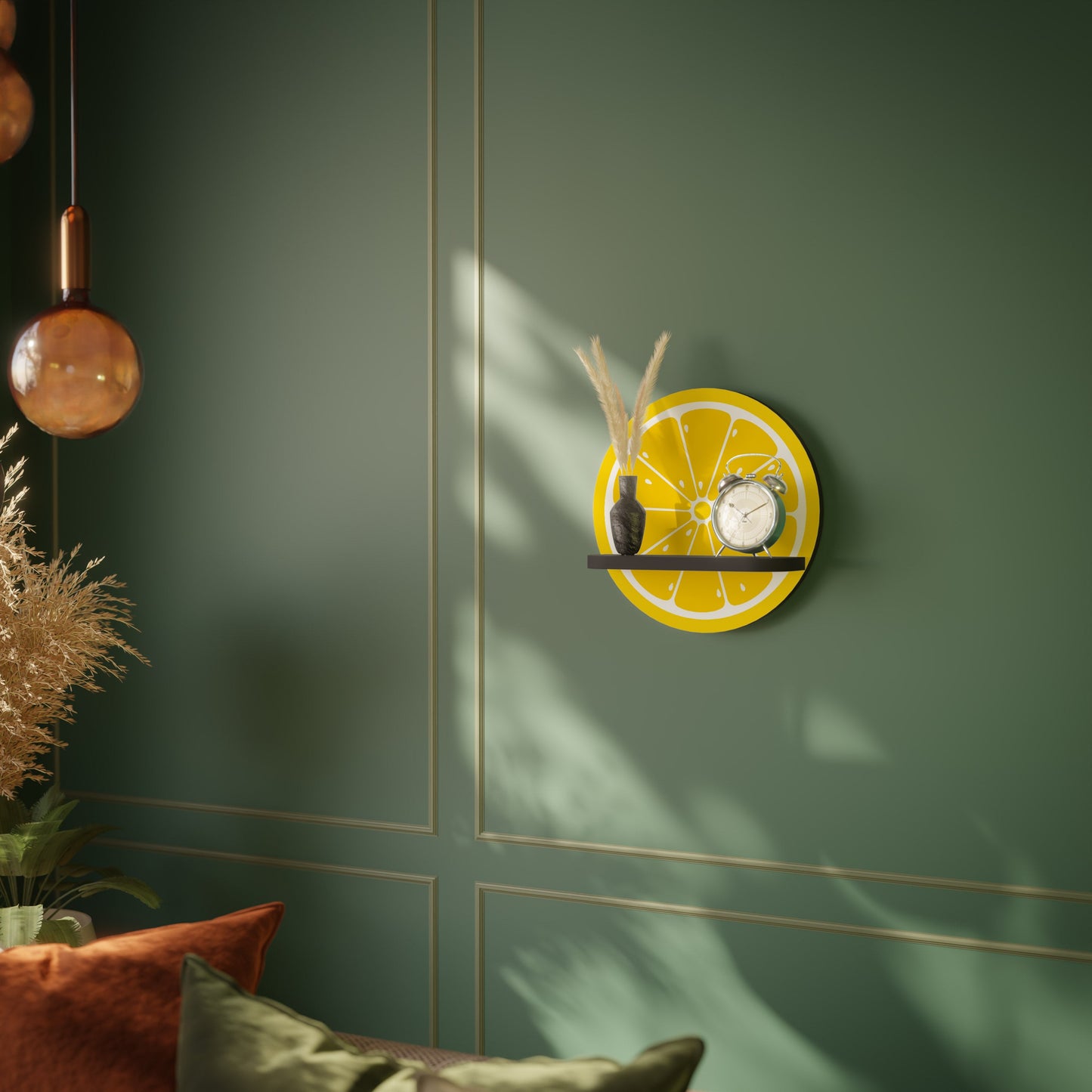 STRENGTHENING LEMON Round Art Shelf In Black Finish