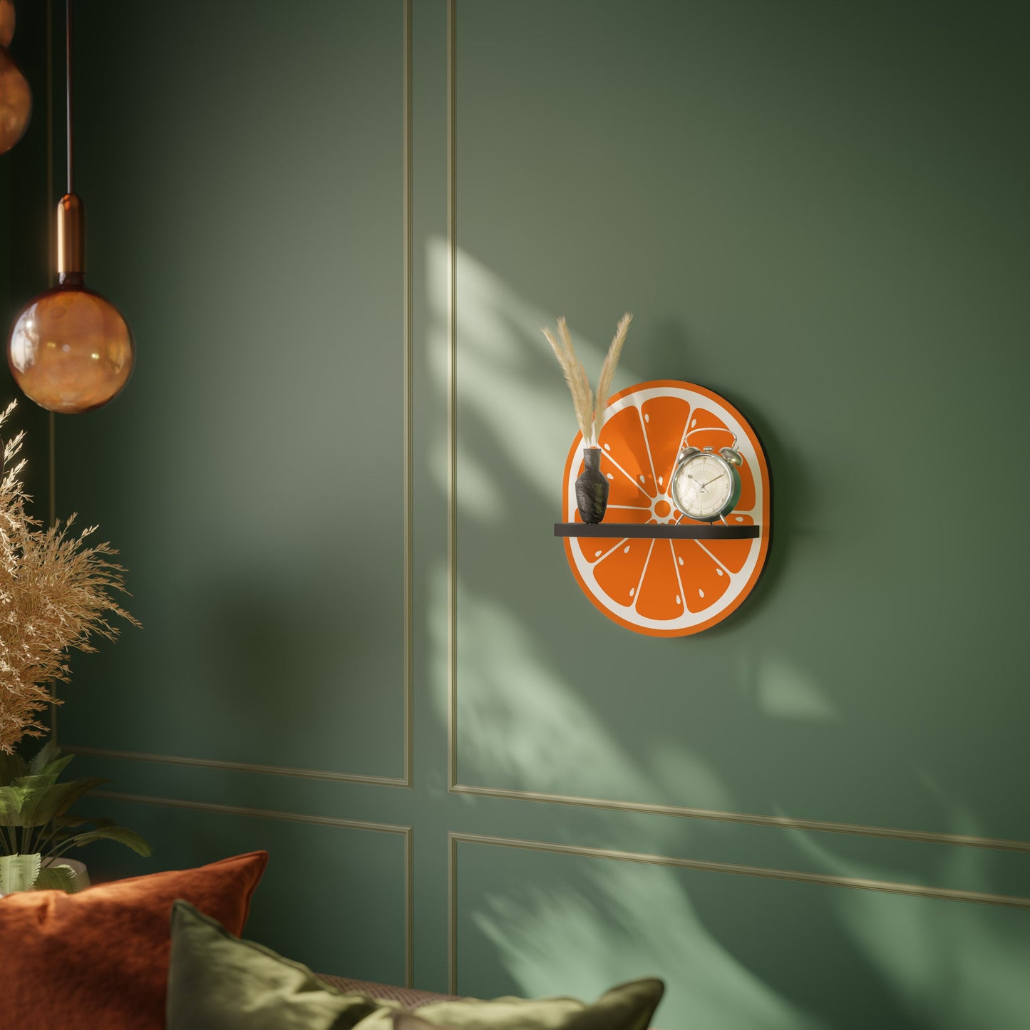 JUICY ORANGE Oval Art Shelf In Black Finish