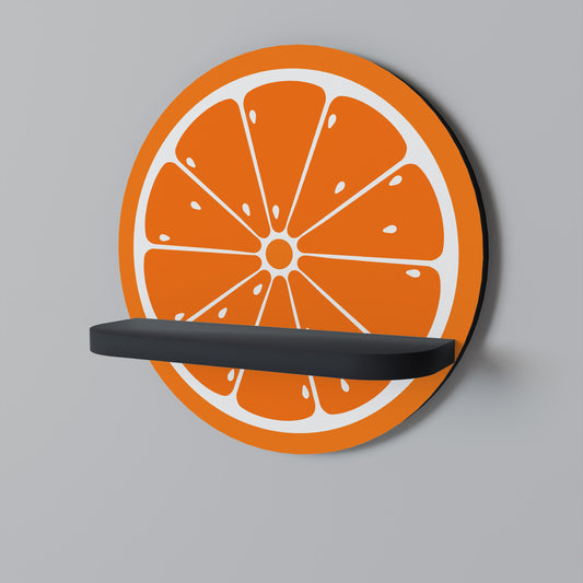 JUICY ORANGE Round Art Shelf In Black Finish
