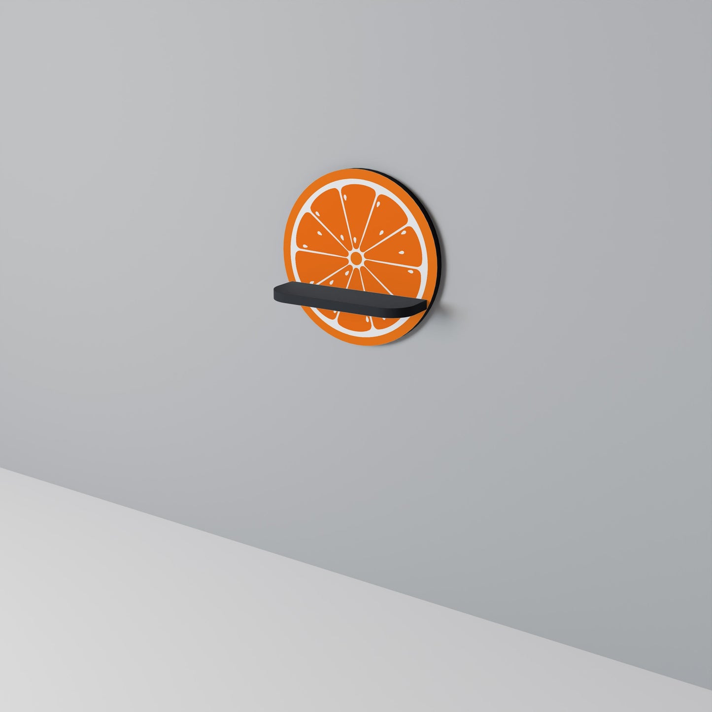 JUICY ORANGE Round Art Shelf In Black Finish