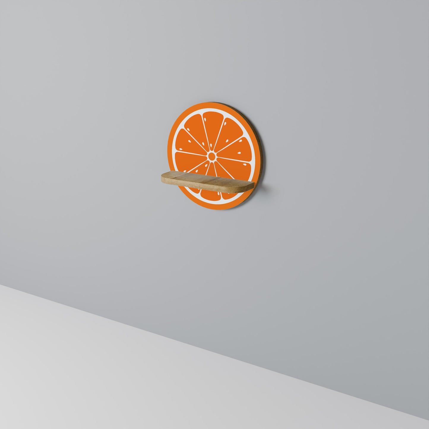 JUICY ORANGE Round Art Shelf In Oak Effect