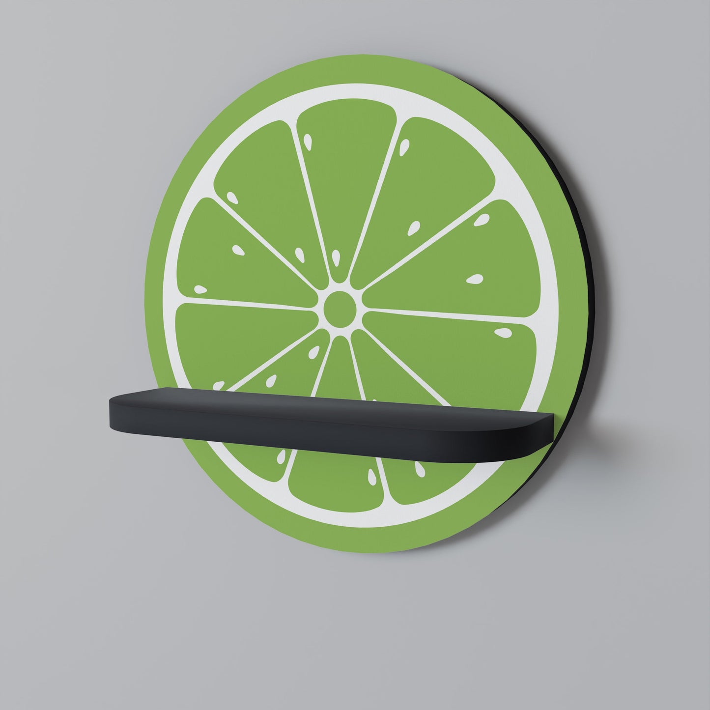 REFRESHING LIME Round Art Shelf In Black Finish
