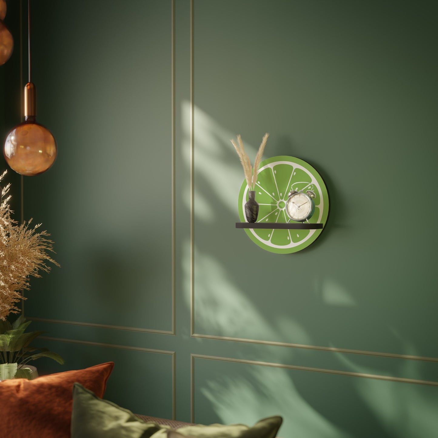 REFRESHING LIME Round Art Shelf In Black Finish