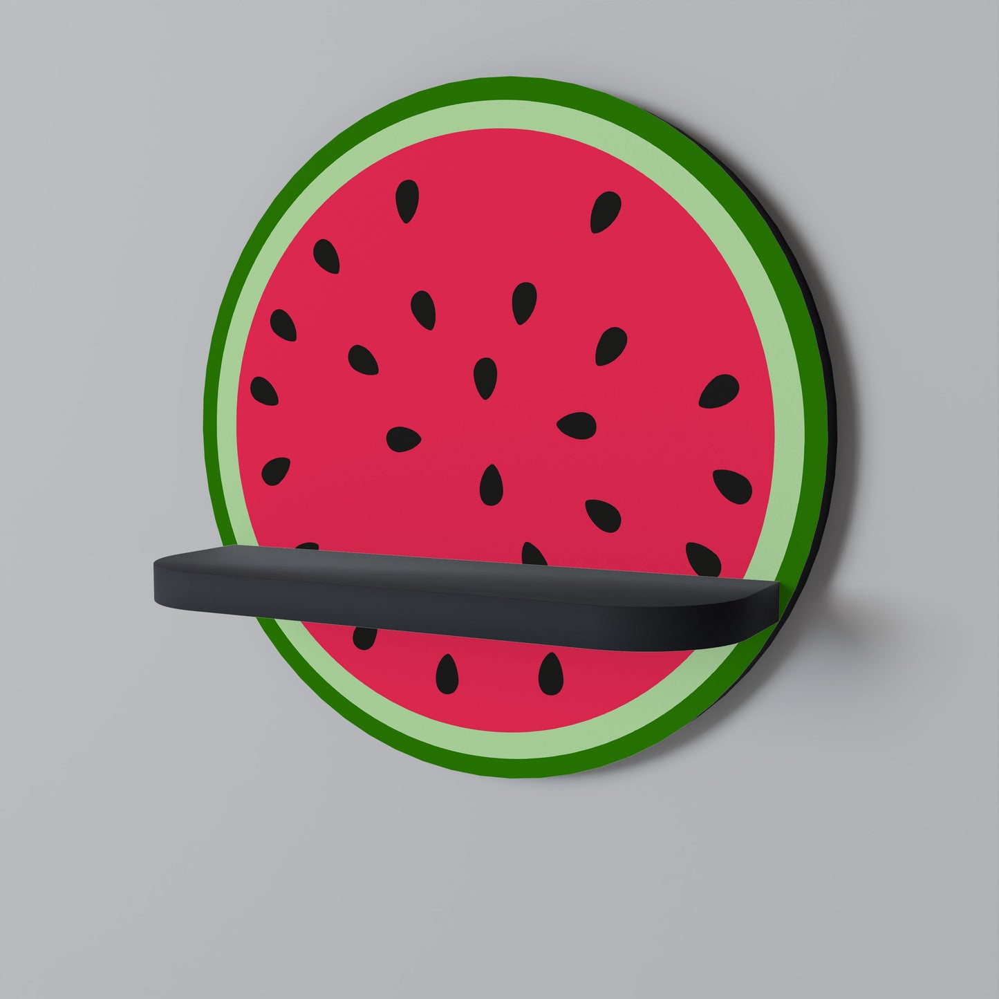 MATURE WATERMELON Round Art Shelf In Black Finish