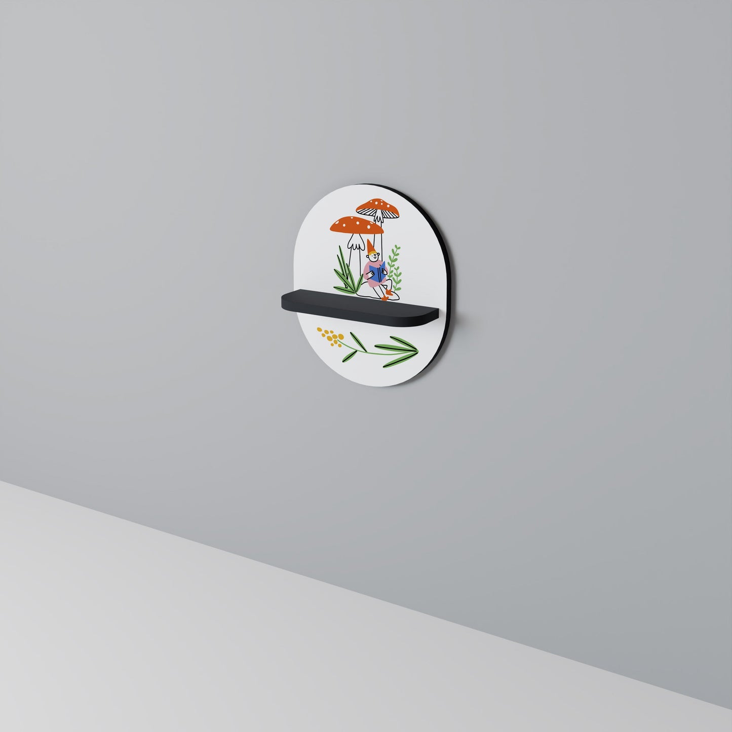 GARDEN GNOMES Oval Art Shelf In Black Finish