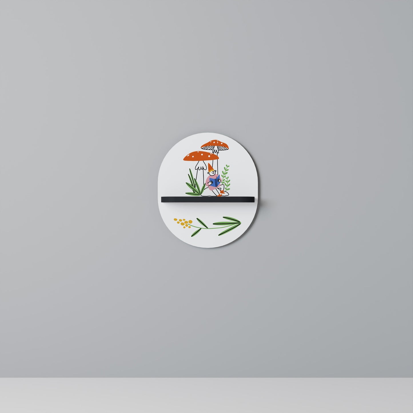 GARDEN GNOMES Oval Art Shelf In Black Finish