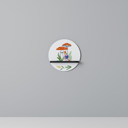 GARDEN GNOMES Round Art Shelf In Black Finish