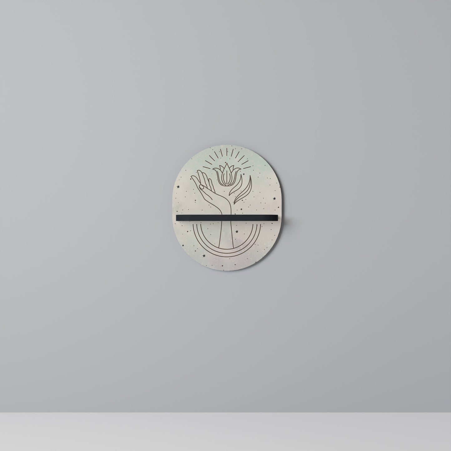 DELICATE BEAUTY Oval Art Shelf In Black Finish