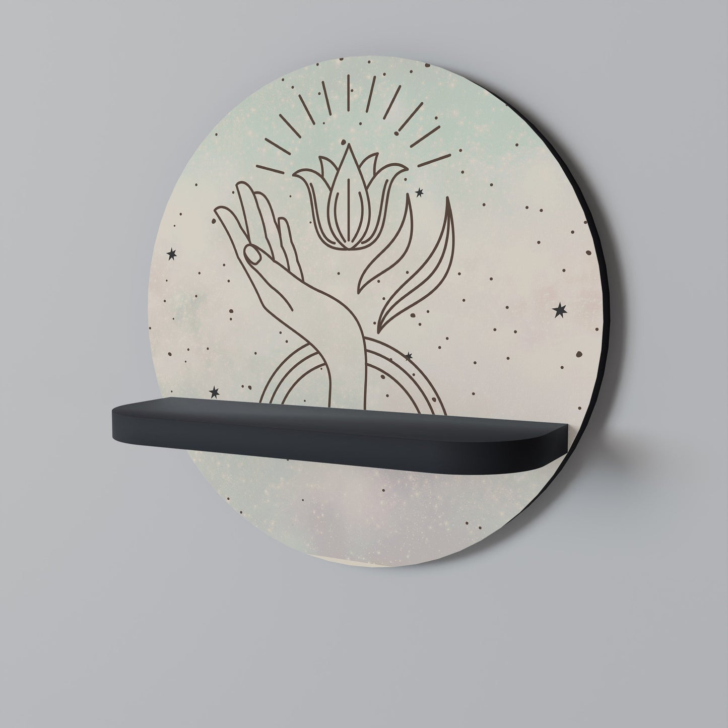 DELICATE BEAUTY Round Art Shelf In Black Finish