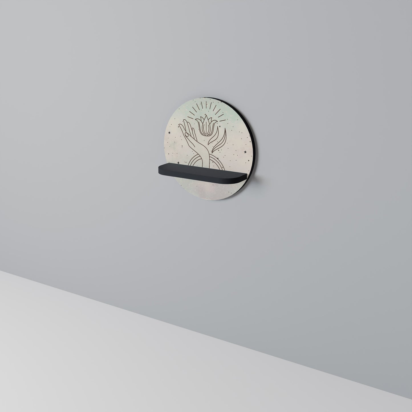 DELICATE BEAUTY Round Art Shelf In Black Finish