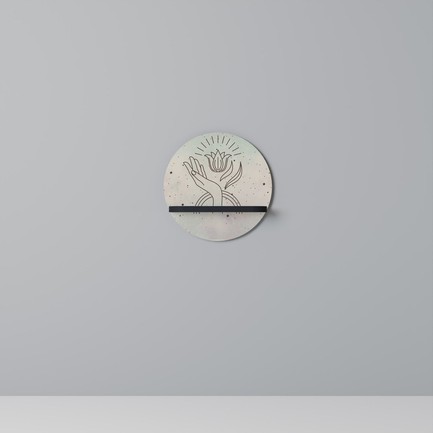 DELICATE BEAUTY Round Art Shelf In Black Finish