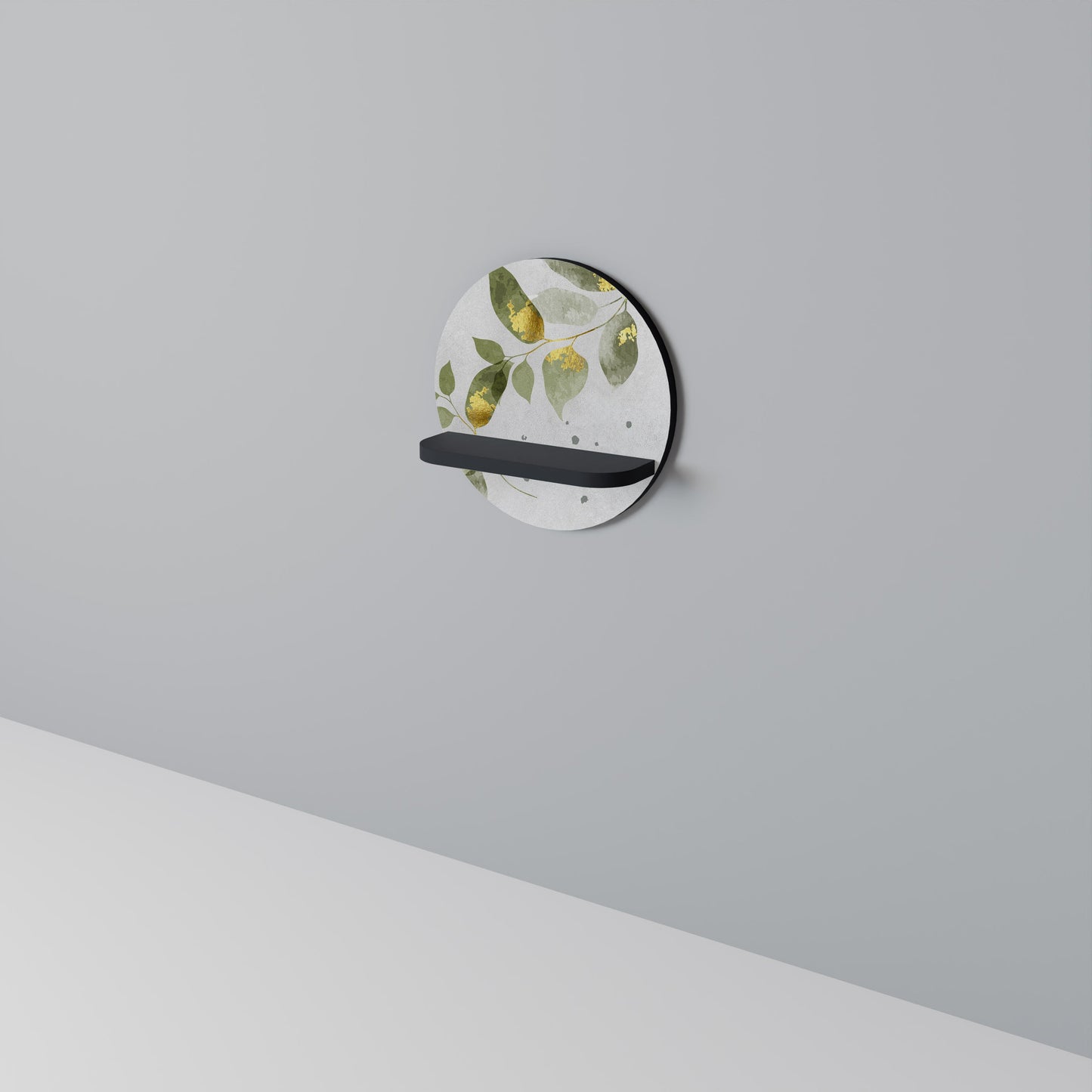 ELEGANT BOTANICS Round Art Shelf In Black Finish