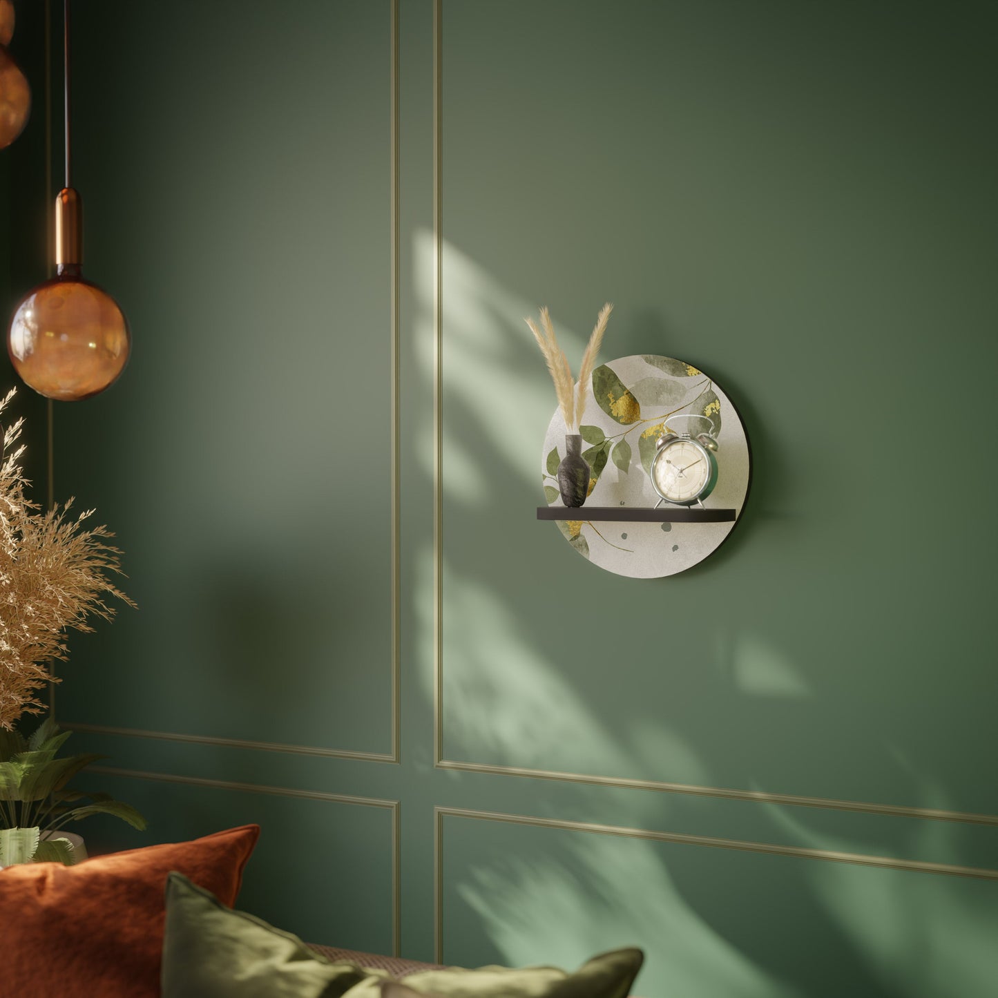 ELEGANT BOTANICS Round Art Shelf In Black Finish