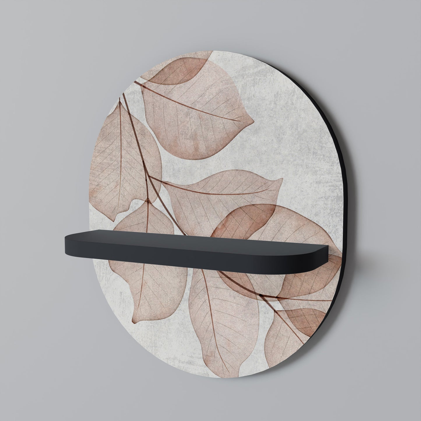 AUTUMN FRAGILITY Oval Art Shelf In Black Finish