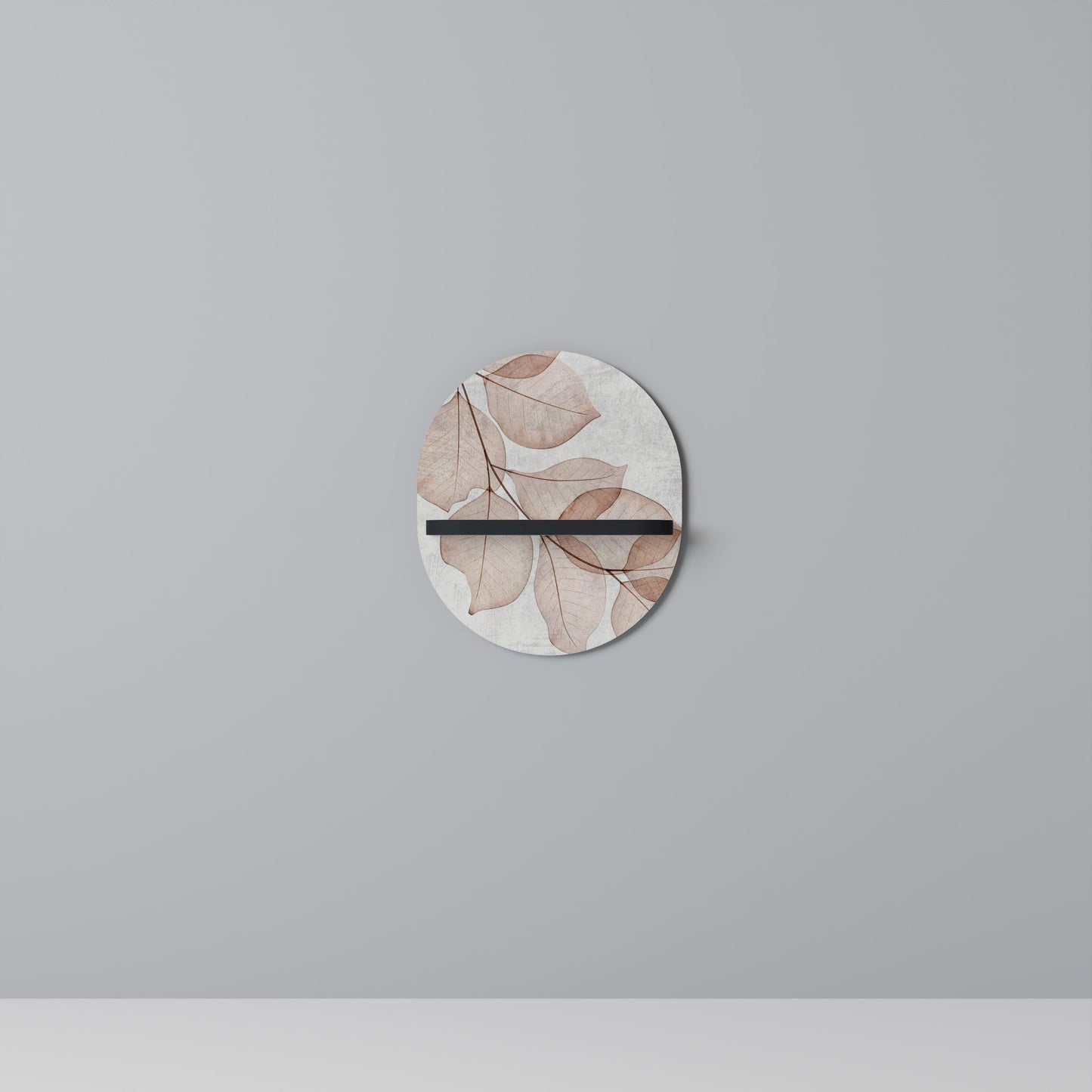 AUTUMN FRAGILITY Oval Art Shelf In Black Finish