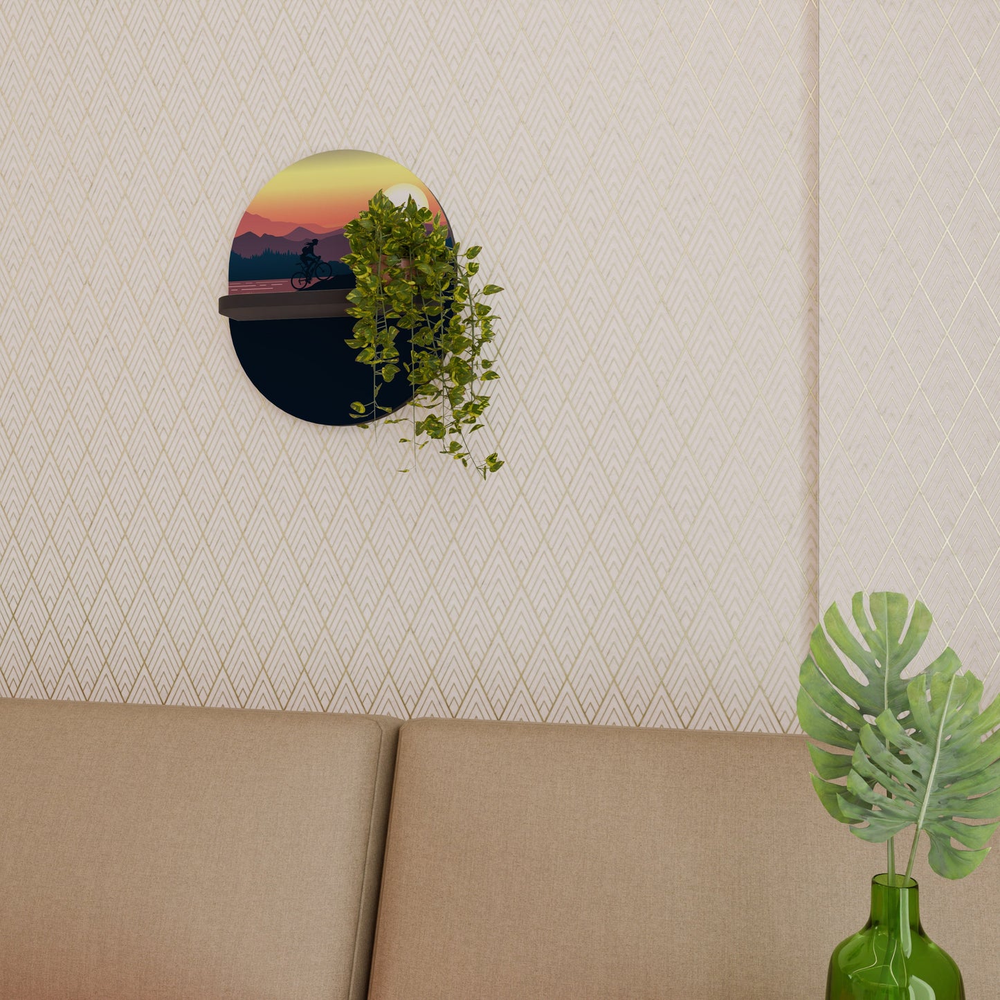 CYCLING HORIZON Oval Art Shelf In Black Finish