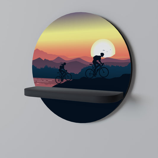CYCLING HORIZON Round Art Shelf In Black Finish