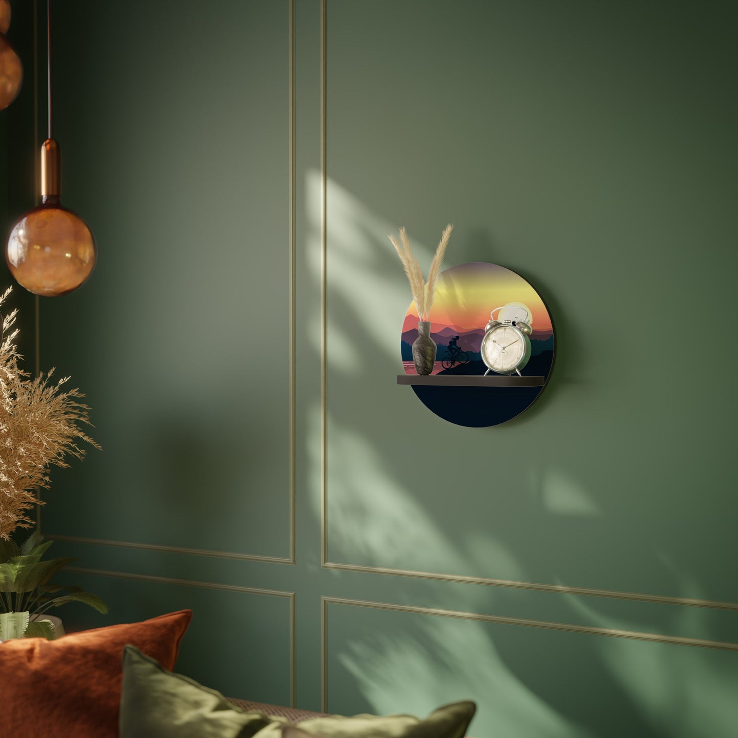 CYCLING HORIZON Round Art Shelf In Black Finish