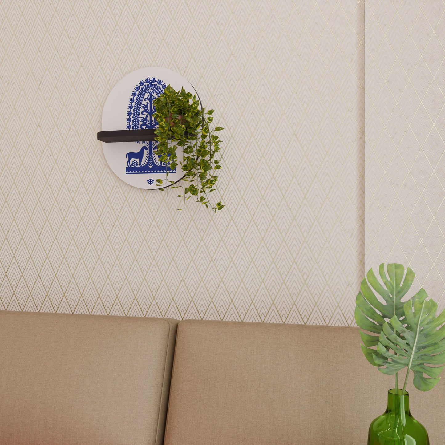 POLISH FOLK ART Oval Art Shelf In Black Finish