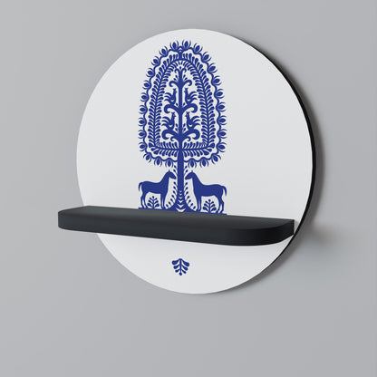 POLISH FOLK ART Round Art Shelf In Black Finish