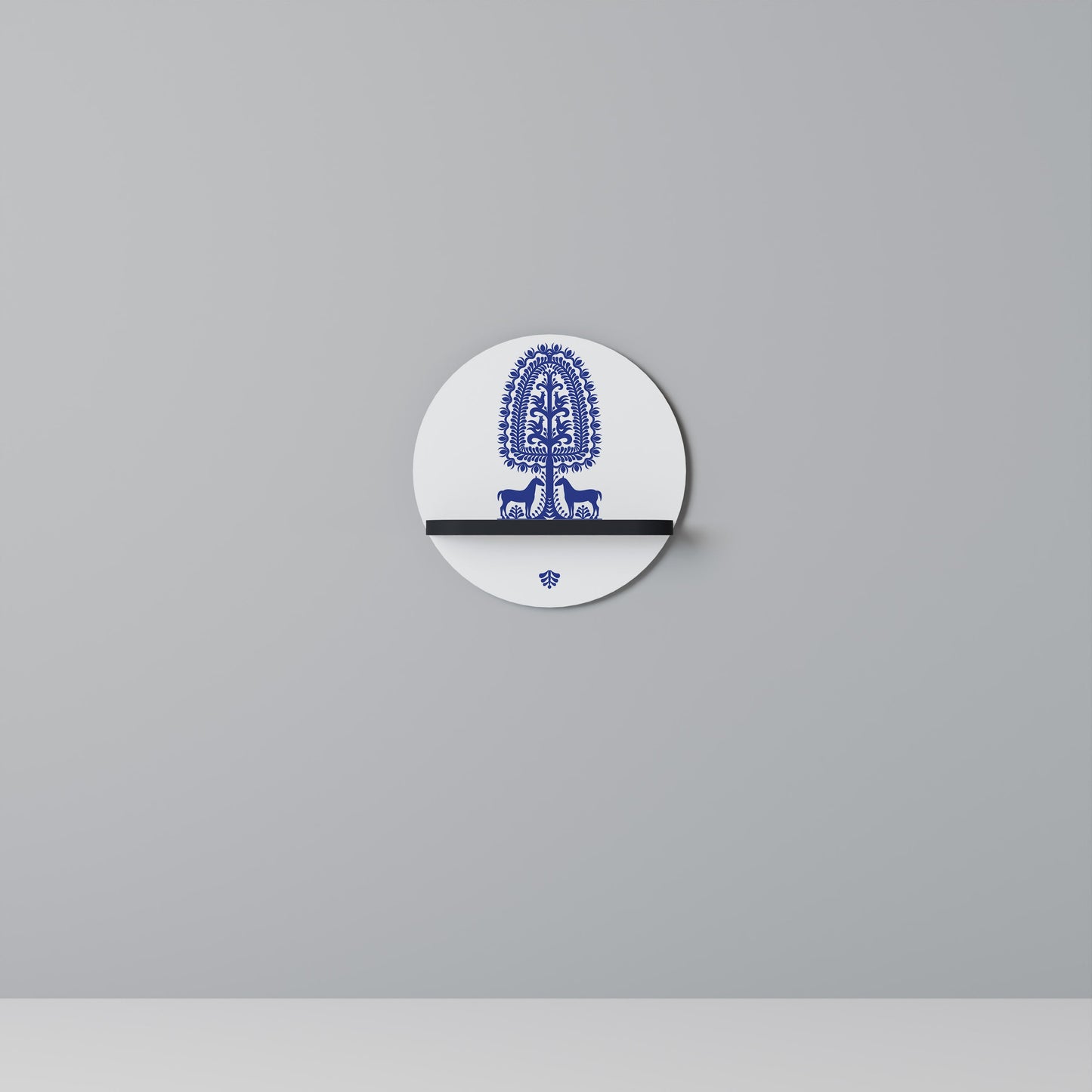 POLISH FOLK ART Round Art Shelf In Black Finish