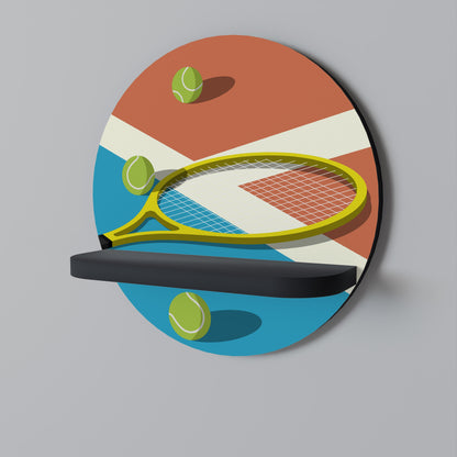 TENNIS ESSENTIALS Round Art Shelf In Black Finish