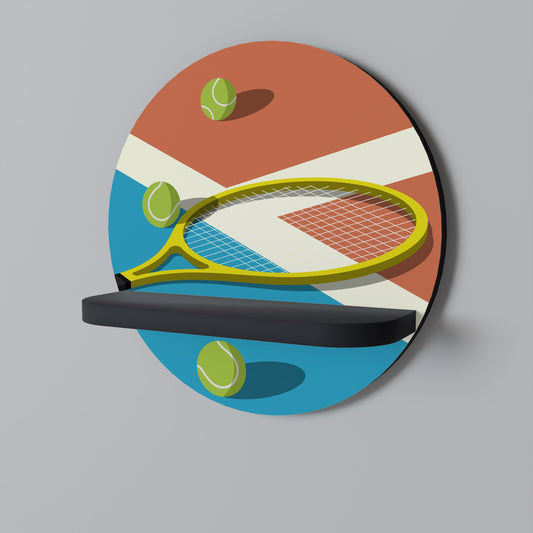 TENNIS ESSENTIALS Round Art Shelf In Black Finish