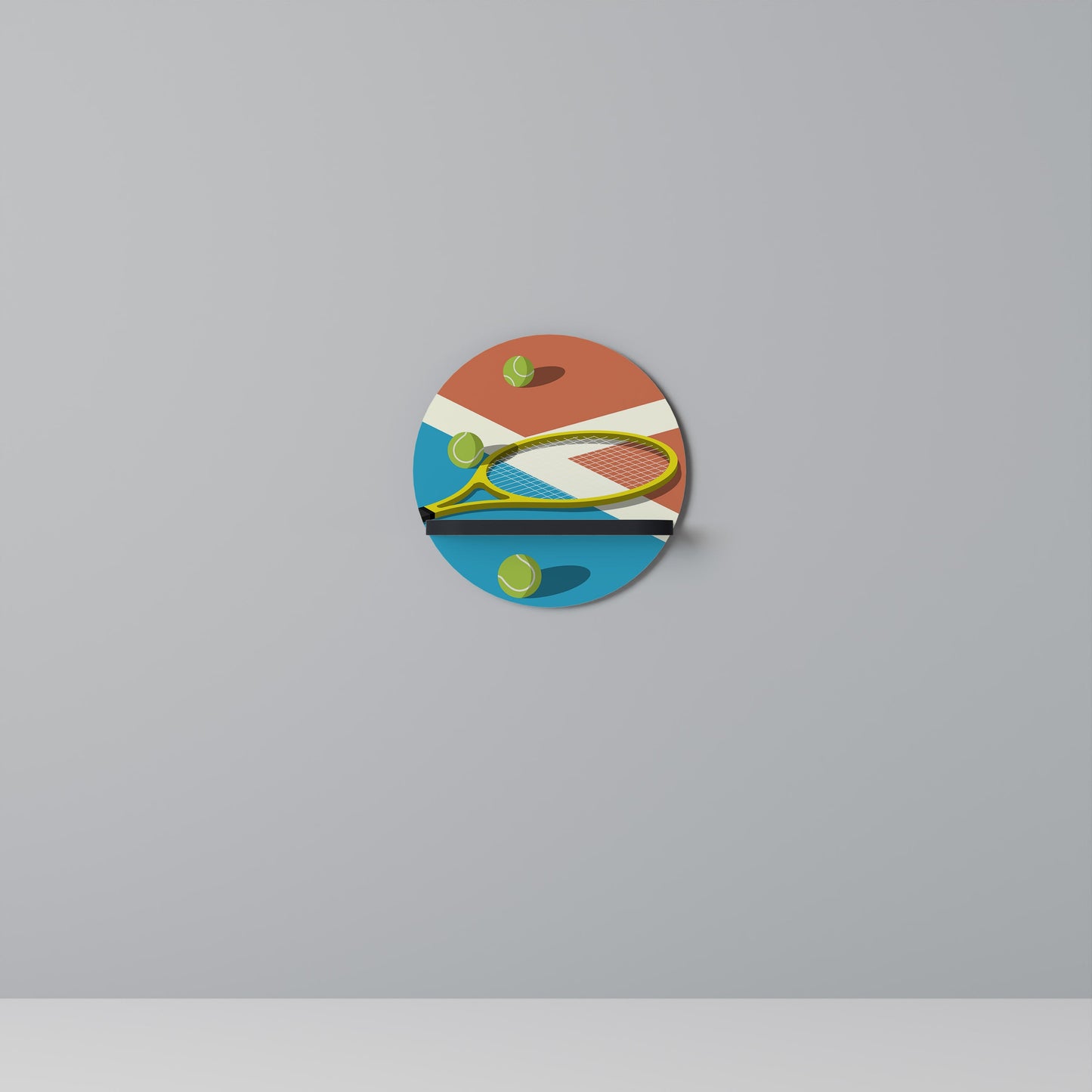 TENNIS ESSENTIALS Round Art Shelf In Black Finish