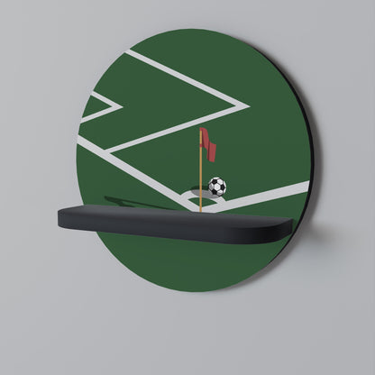 FOOTBALL ACTION Round Art Shelf In Black Finish