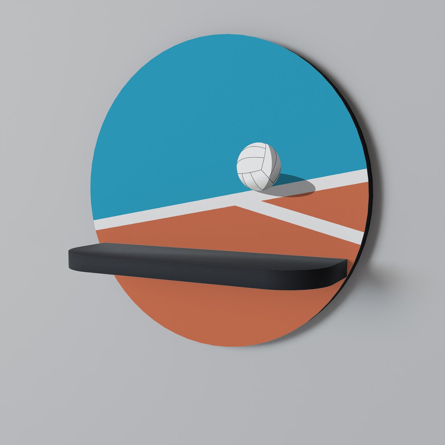 VOLLEYBALL TIME Round Art Shelf In Black Finish